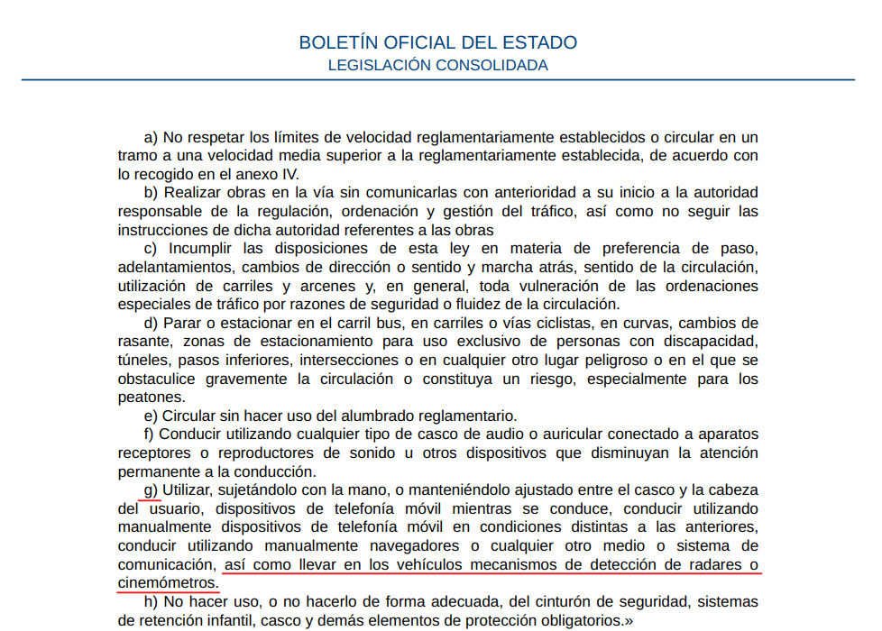 Ley de Trafico detector de radar legal ilegal